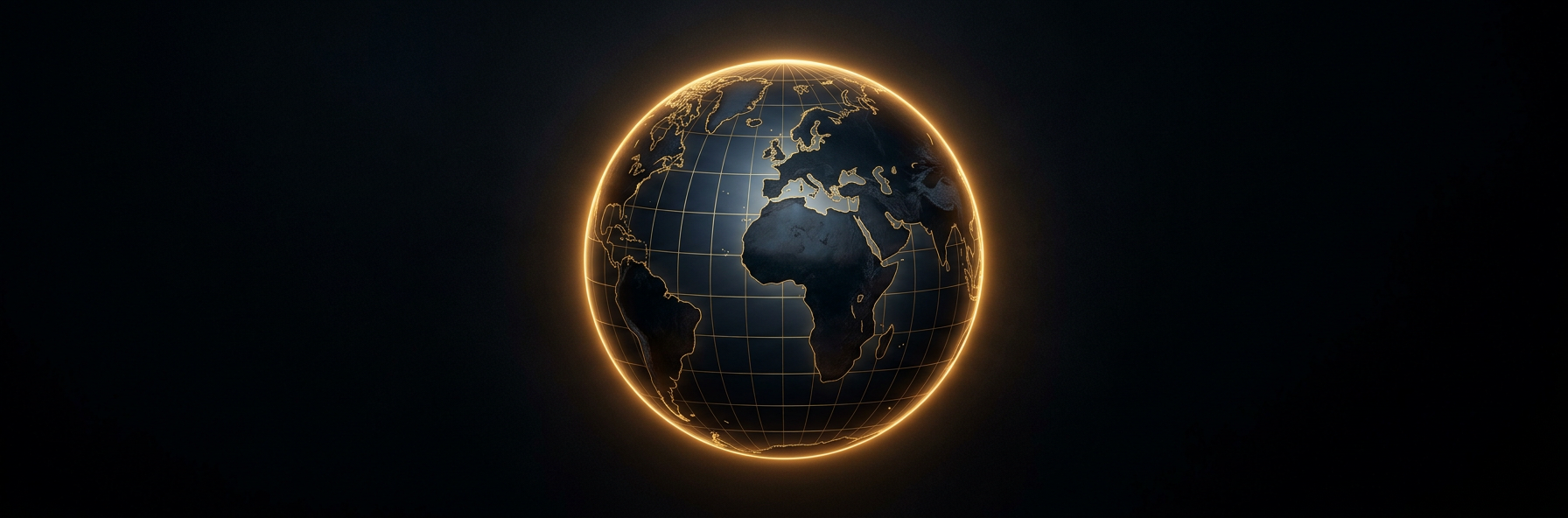 Black globe with gold latitude and longitude lines
